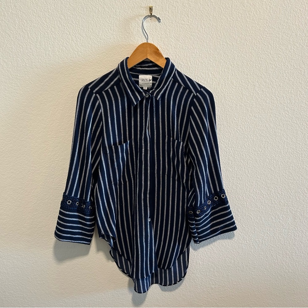 Misa Los Angeles Navy and White Striped Shirt
